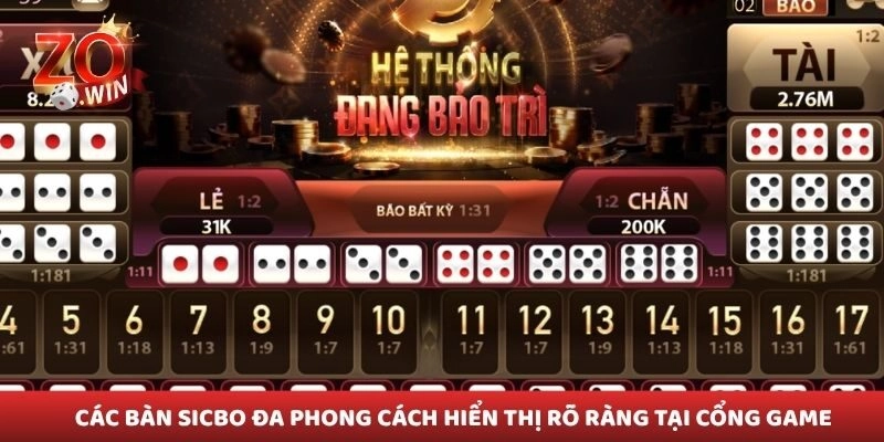 Các bàn sicbo đa phong cách hiển thị rõ ràng tại cổng game