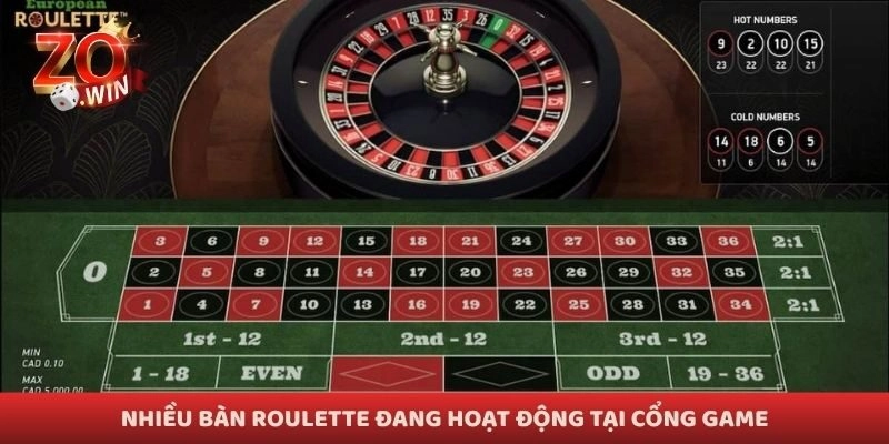 Nhiều bàn roulette đang hoạt động tại cổng game