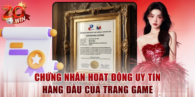 Chứng nhận hoạt động uy tín hàng đầu của trang game